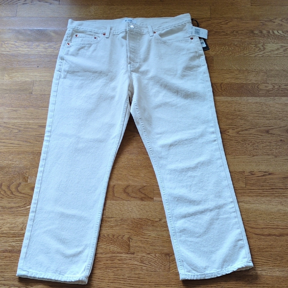 ReDone Easy Straight Crop Jeans Vintage White 30 NWT Button Fly